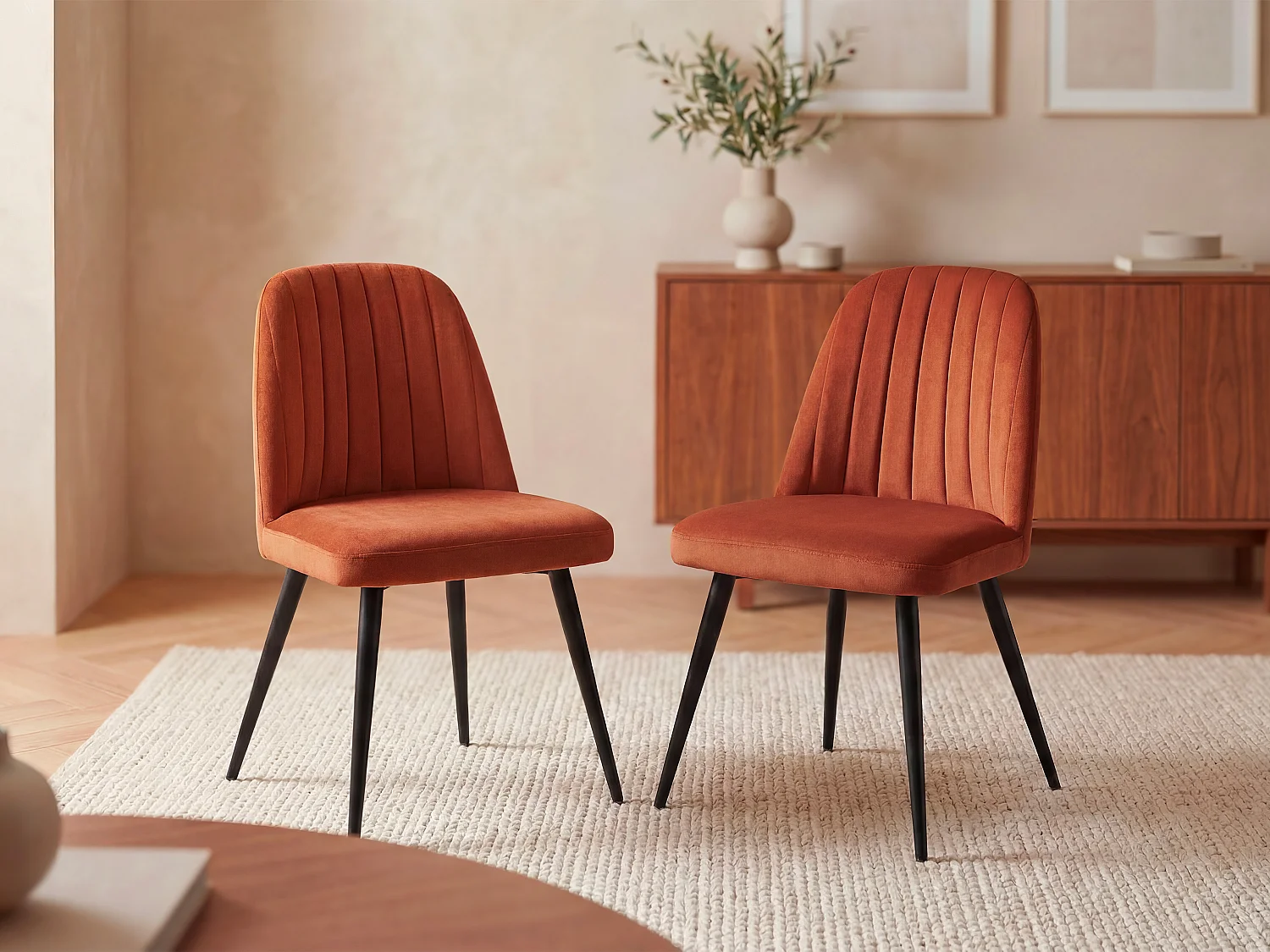 Sett med 6 spisestoler i fløyel og metal - Terracotta - ELEANA