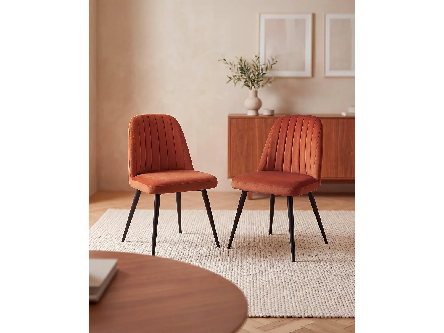 Sett med 6 spisestoler i fløyel og metal - Terracotta - ELEANA