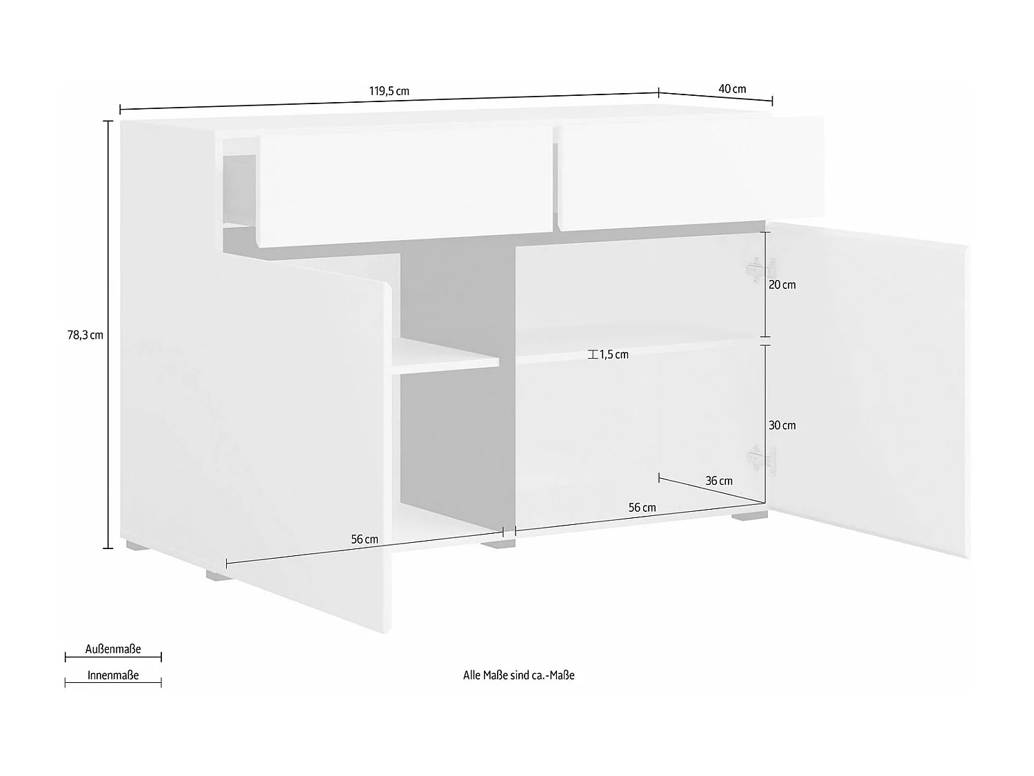 KOMMODE Cross Wotan Eiche / Schwarz 119,5 / 40 / 78cm