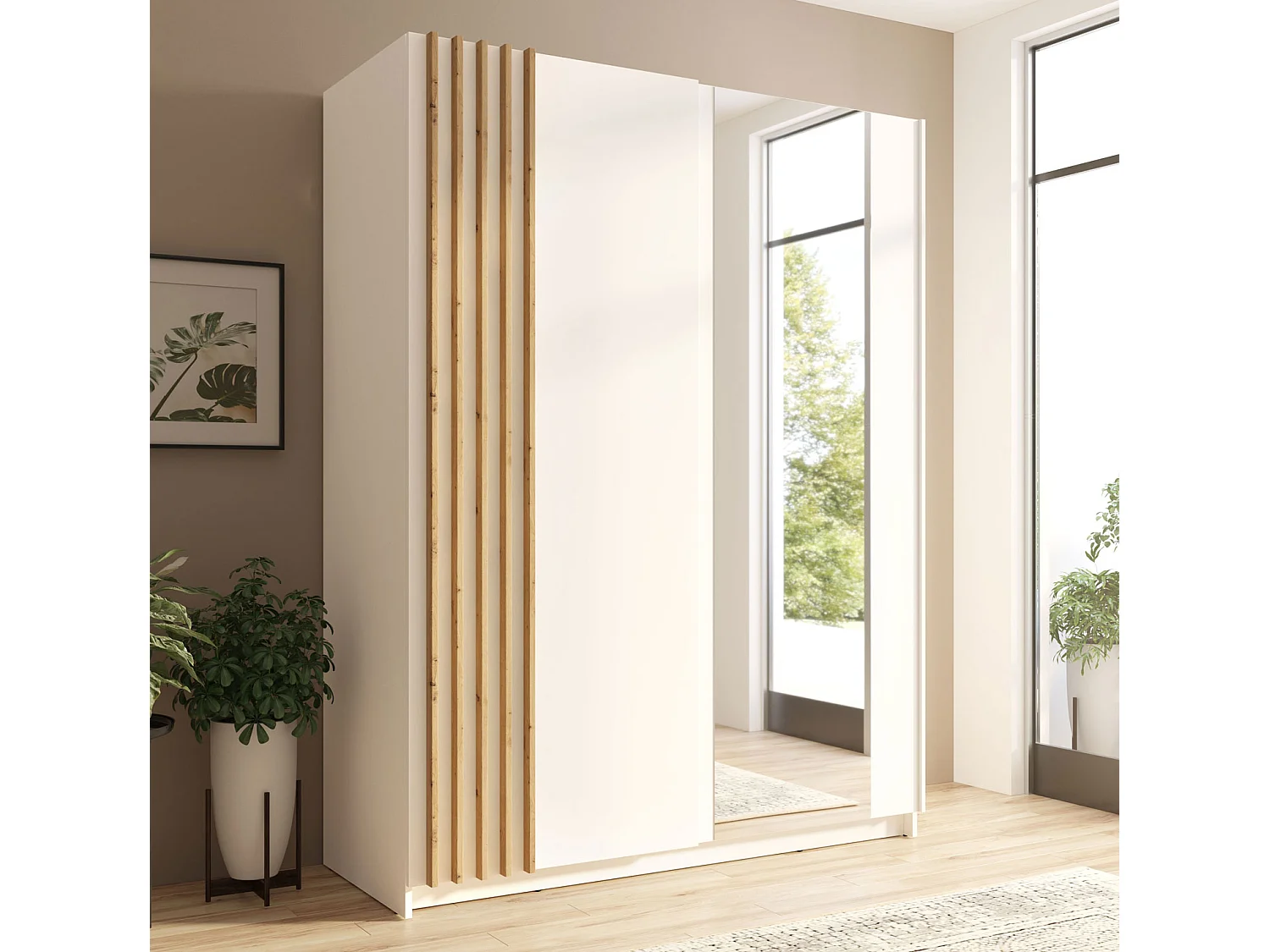 SCHWEBETÜRENSCHRANK Bayadero weiß 150 cm / 63 cm / 199 cm