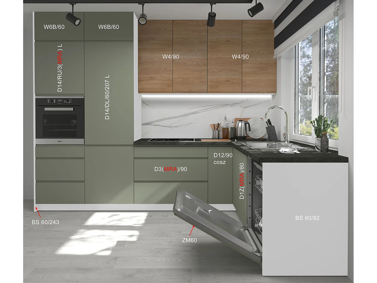 WINKELKÜCHE AVELLINO reed green / Pembroke / weiß 10-teilig mit Arbeitsplatte