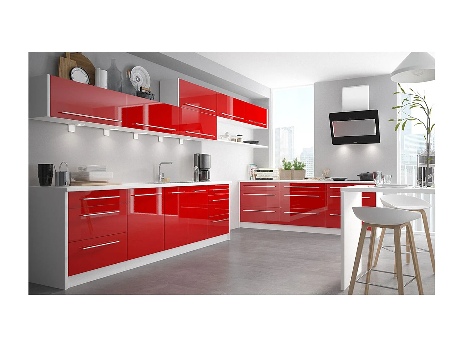 KÜCHENLEERBLOCK Brerra Cdb karminrot lackiert / weiß matt 13-teilig