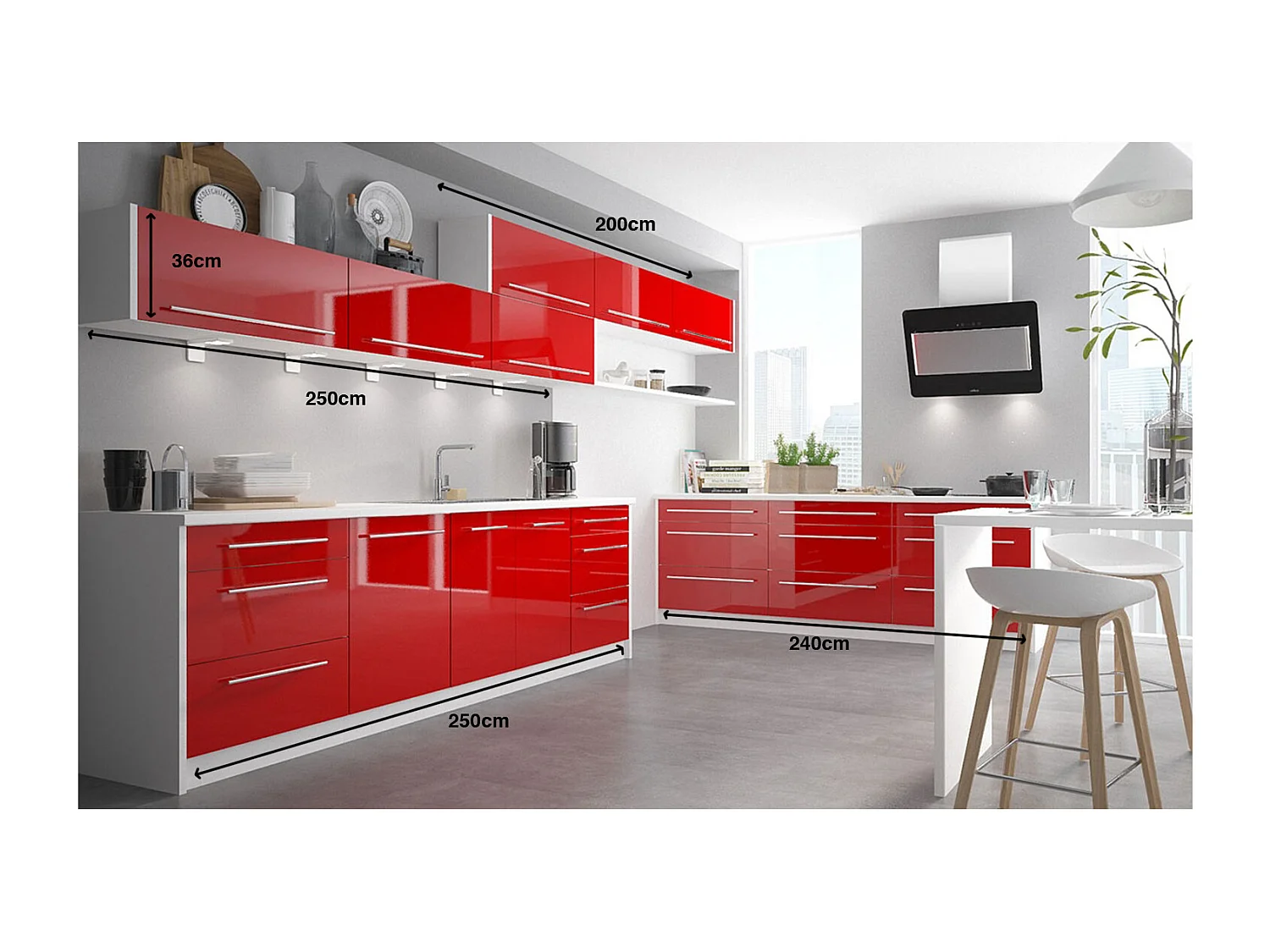 KÜCHENLEERBLOCK Brerra Cdb karminrot lackiert / weiß matt 13-teilig