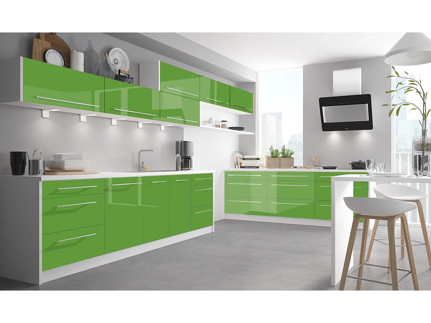 KÜCHENLEERBLOCK Brerra Cdb gelbgrün lackiert / weiß matt 13-teilig