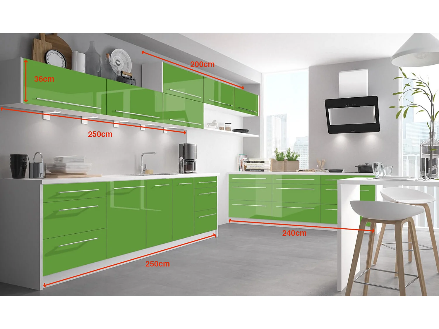 KÜCHENLEERBLOCK Brerra Cdb gelbgrün lackiert / weiß matt 13-teilig