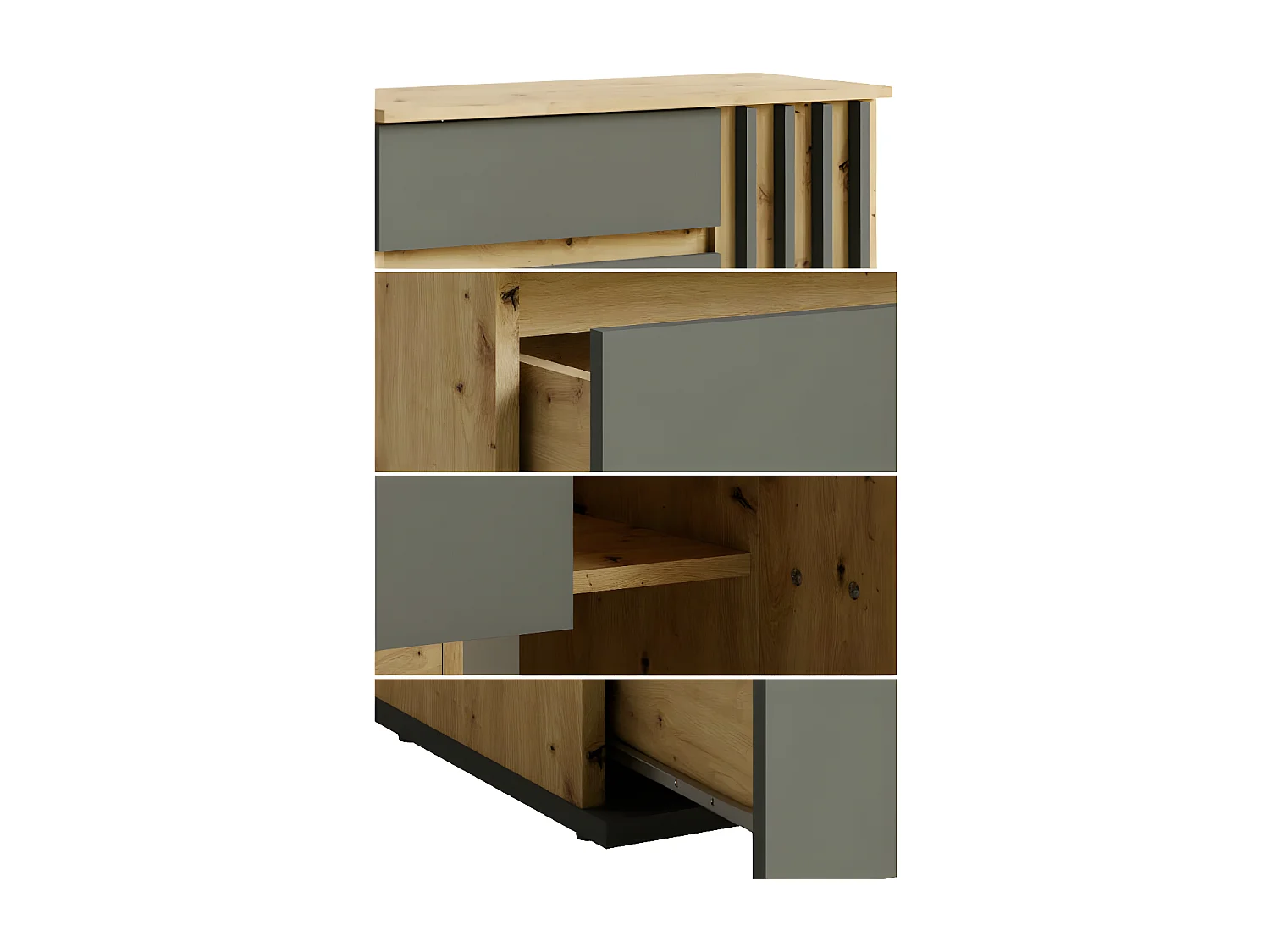 KOMMODE Doris artisan eiche graphitgrau 80 cm / 34 cm / 80 cm