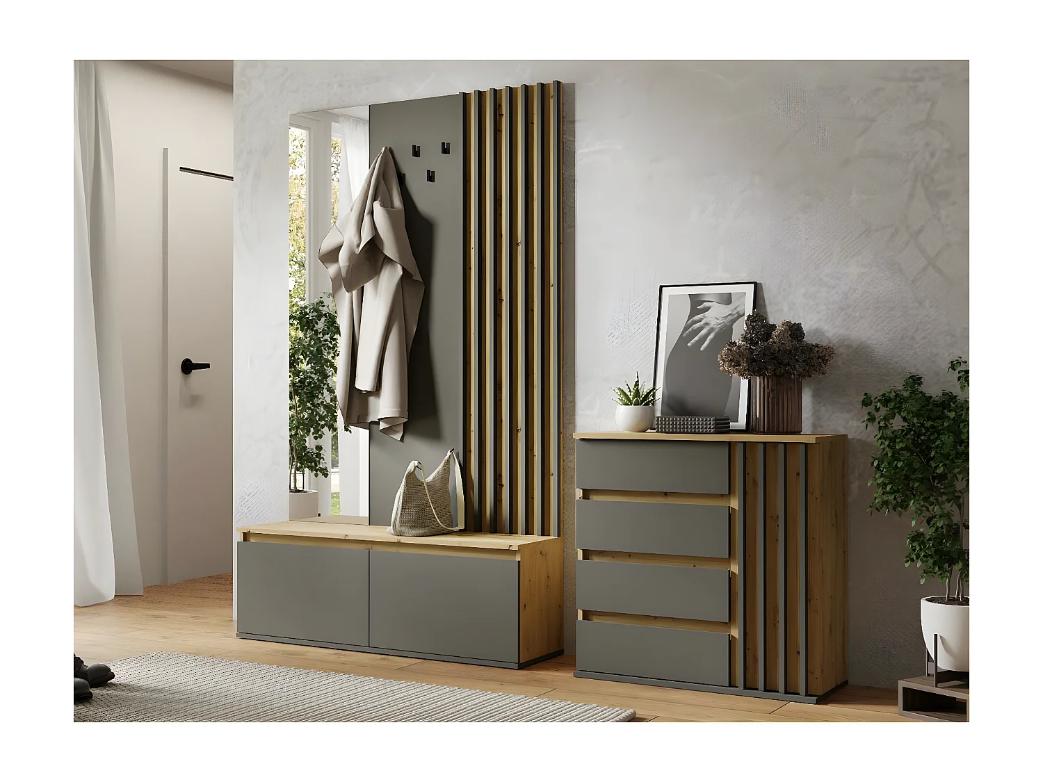 KOMMODE Doris artisan eiche graphitgrau 80 cm / 34 cm / 80 cm