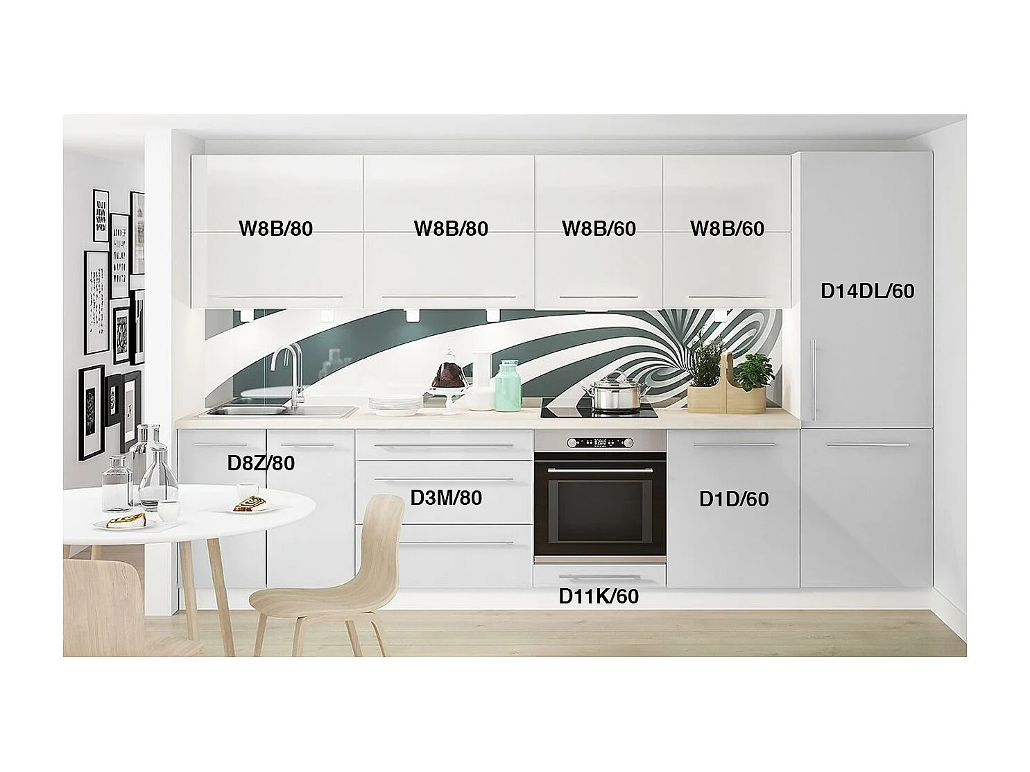 KÜCHENLEERBLOCK Brerra Cdb telegrau / reinweiß lackiert / weiß matt 9-teilig