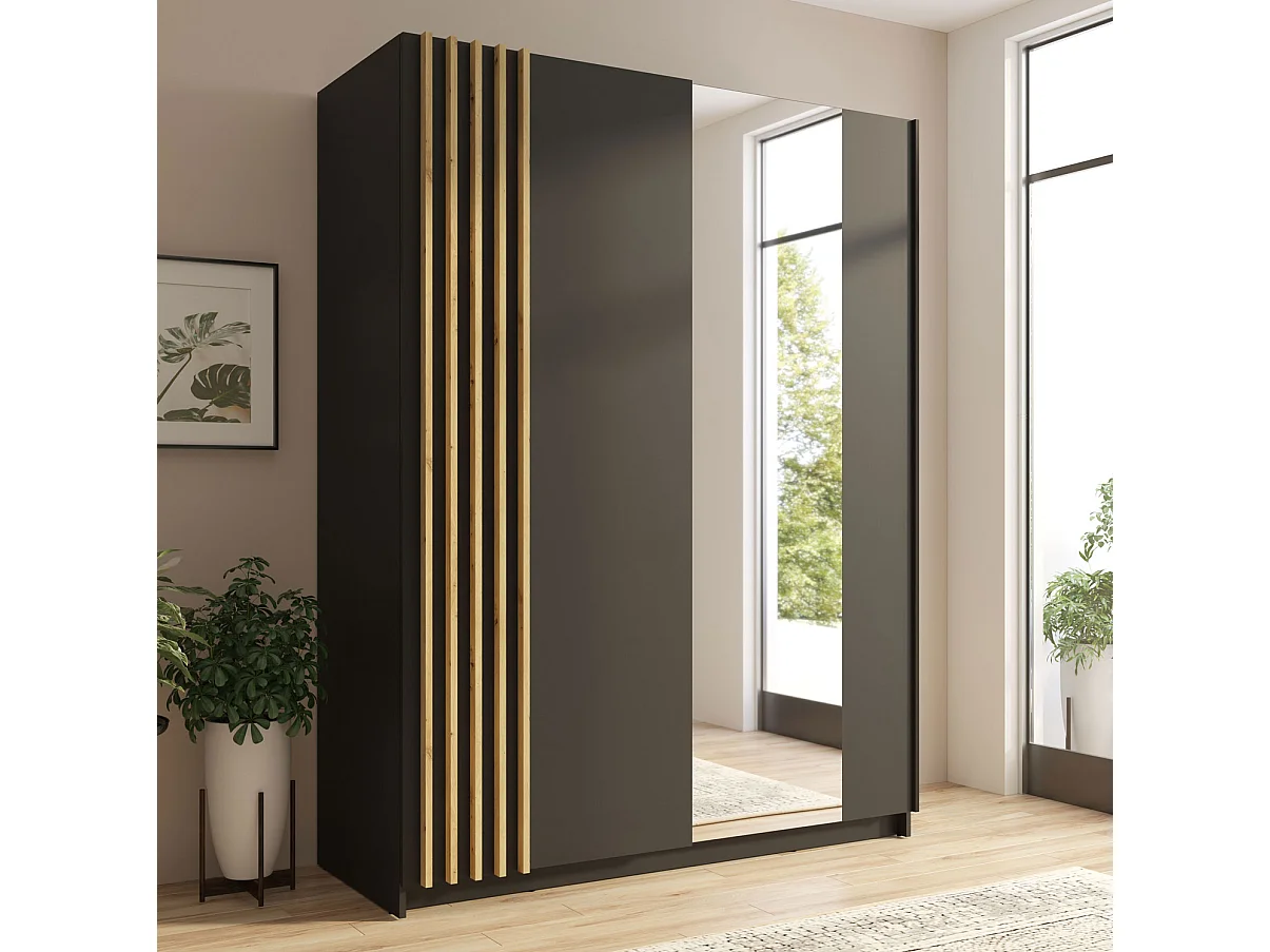 SCHWEBETÜRENSCHRANK Bayadero schwarz 150 cm / 63 cm / 199 cm