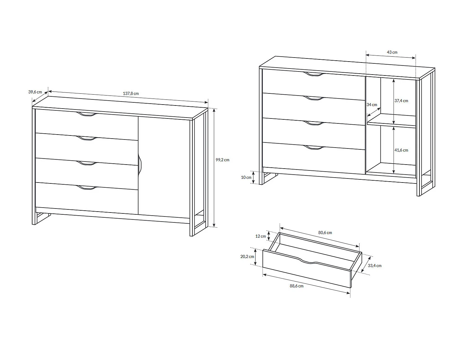 SIDEBOARD Arden Sand Grange Eiche - matera 138 cm / 39 cm / 99 cm