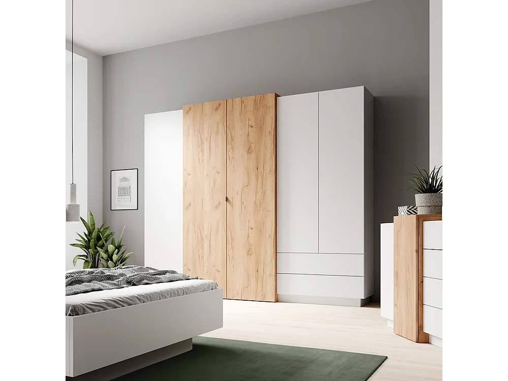 KLEIDERSCHRANK 3D weiß gold craft oak 230cm / 51 cm / 201 cm