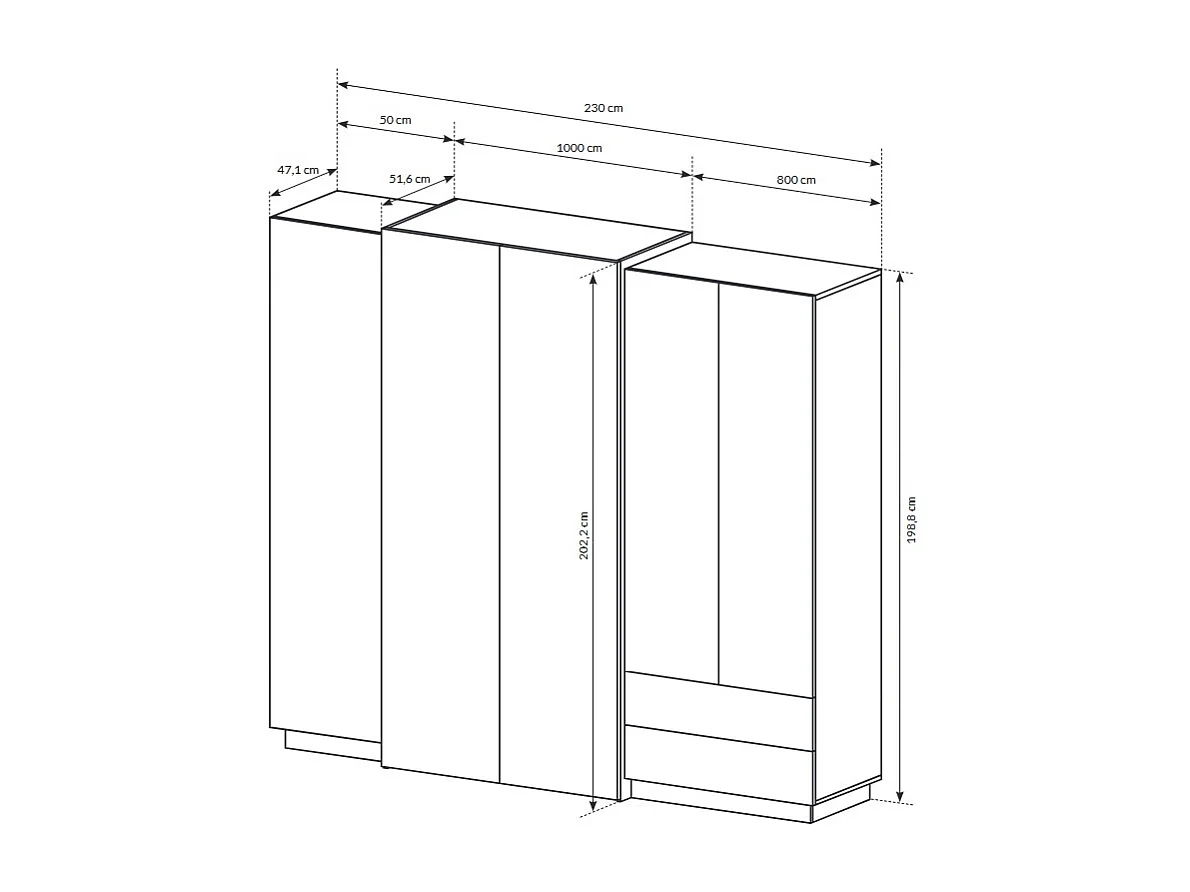 KLEIDERSCHRANK 3D weiß gold craft oak 230cm / 51 cm / 201 cm