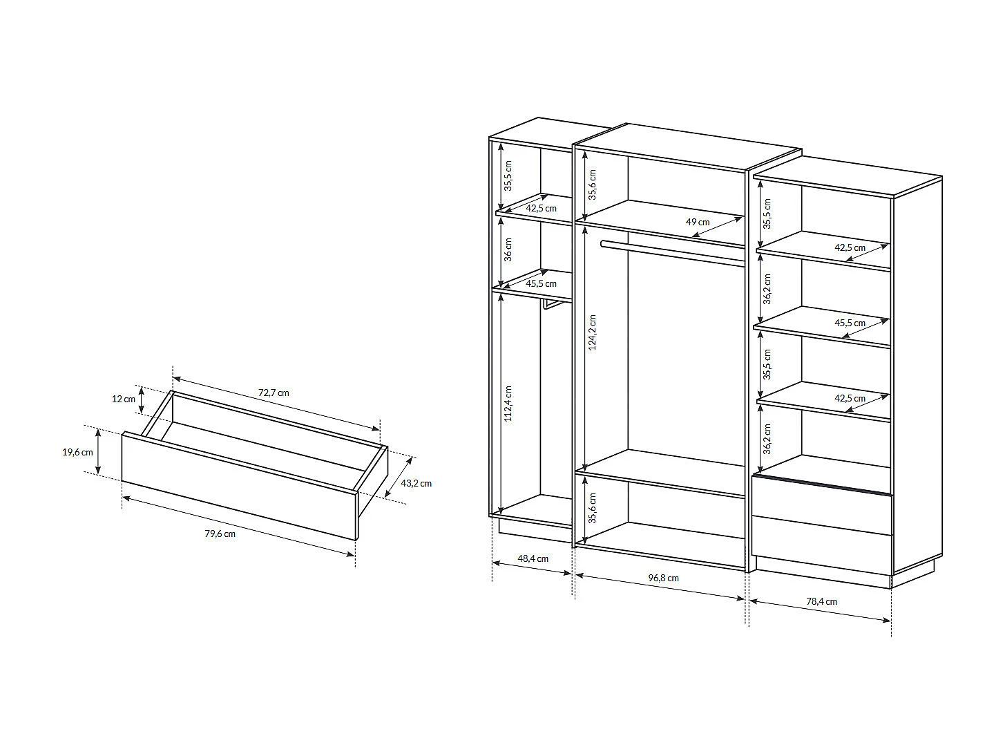 KLEIDERSCHRANK 3D weiß gold craft oak 230cm / 51 cm / 201 cm