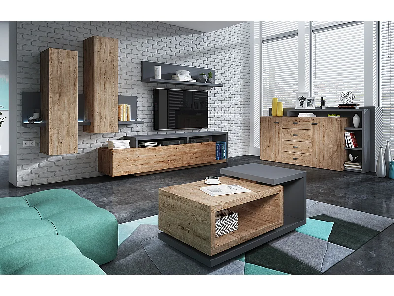 WOHNZIMMER-SET Bota anthrazit / ribbeck eiche 821 cm / 60 cm / 142 cm