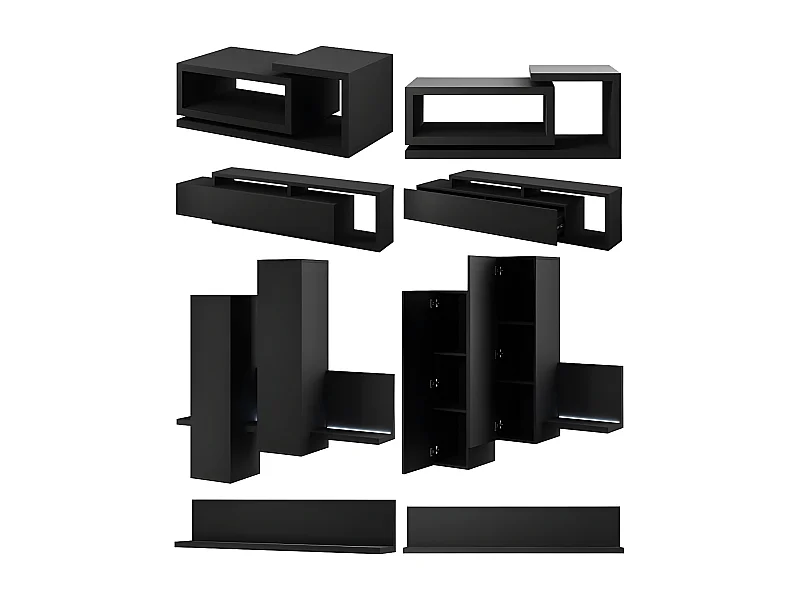 WOHNZIMMER-SET Bota schwarz matt eiche 641x60x142cm