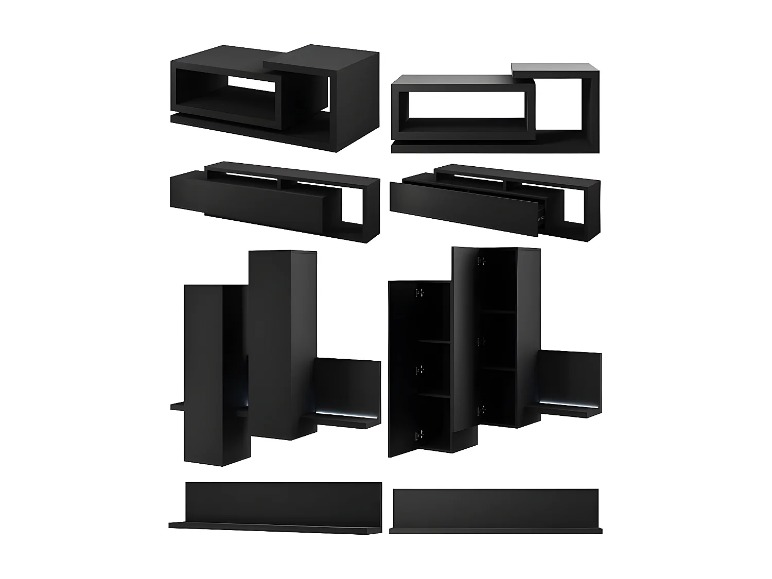 WOHNZIMMER-SET Bota schwarz matt eiche 641x60x142cm