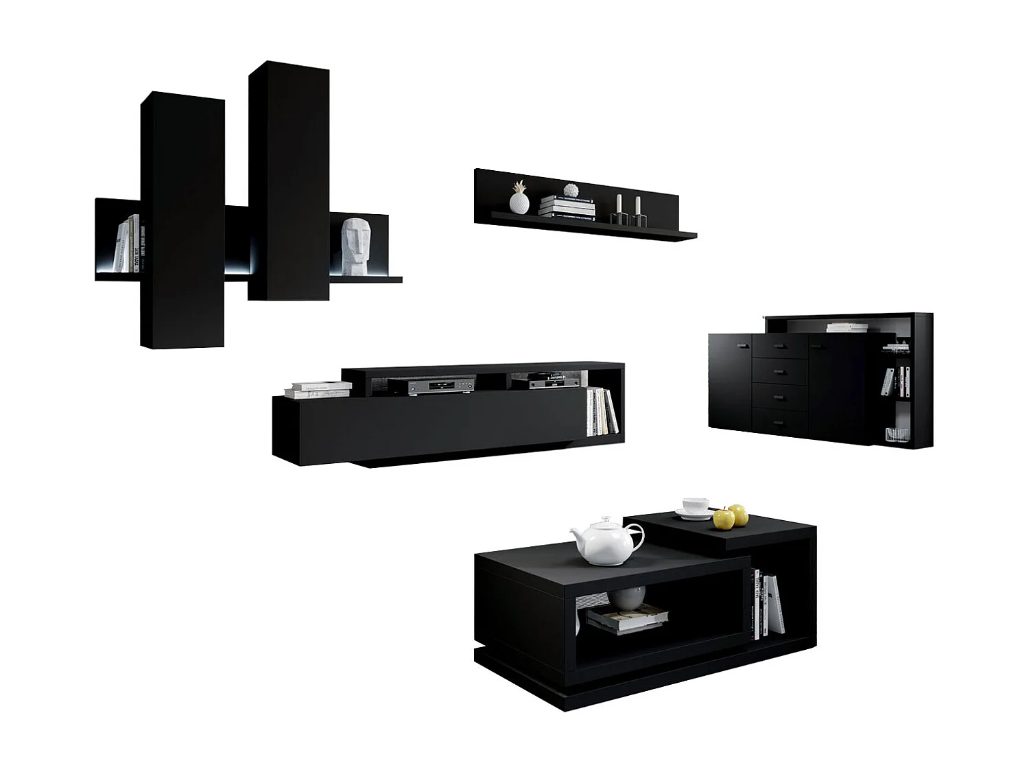 WOHNZIMMER-SET Bota schwarz matt 821x60x142cm