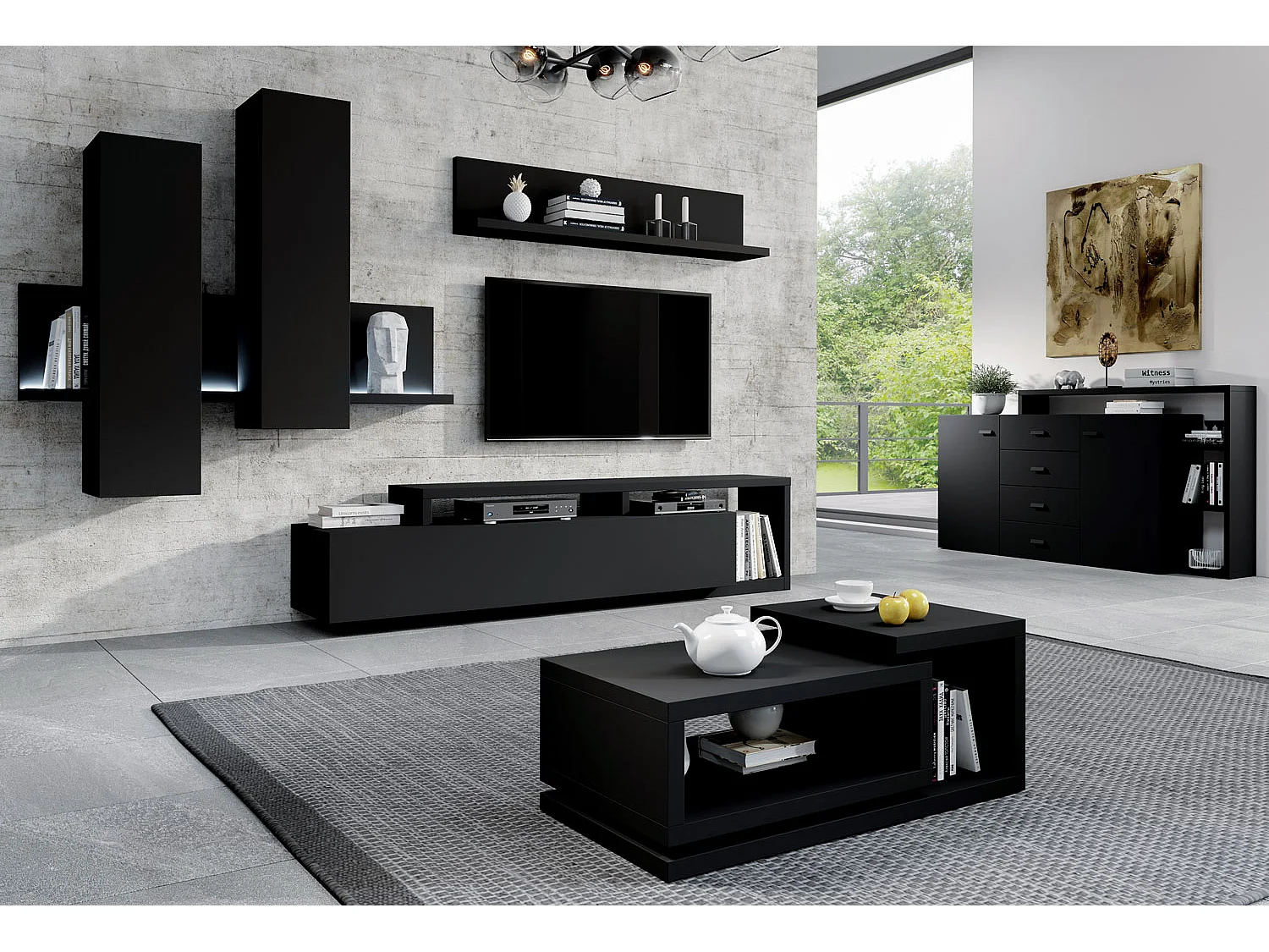 WOHNZIMMER-SET Bota schwarz matt 821x60x142cm