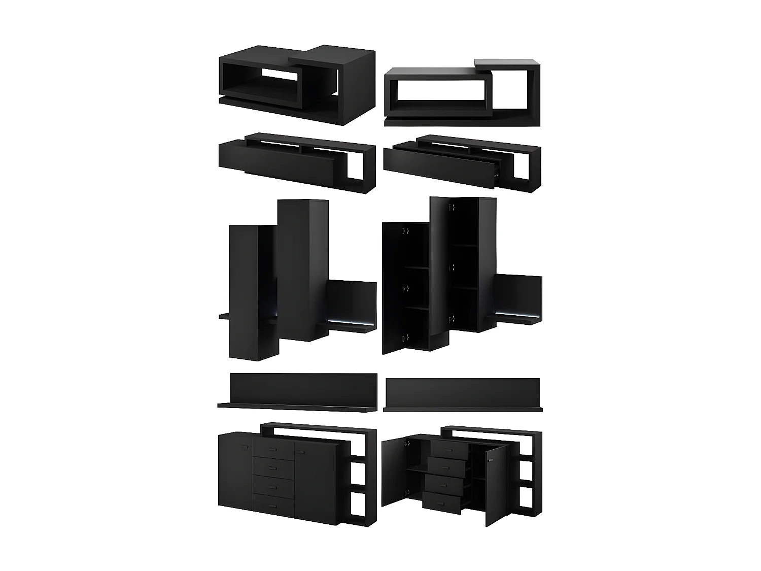 WOHNZIMMER-SET Bota schwarz matt 821x60x142cm