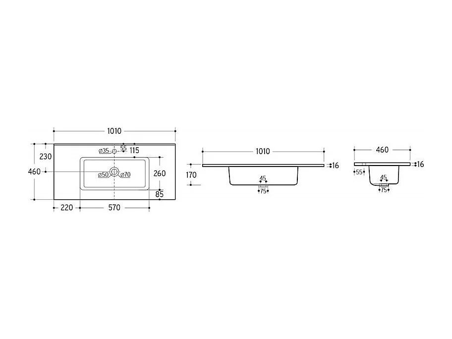 Vasque rectangulaire blanche à encastrer en céramique -  100 x 46 cm - GO