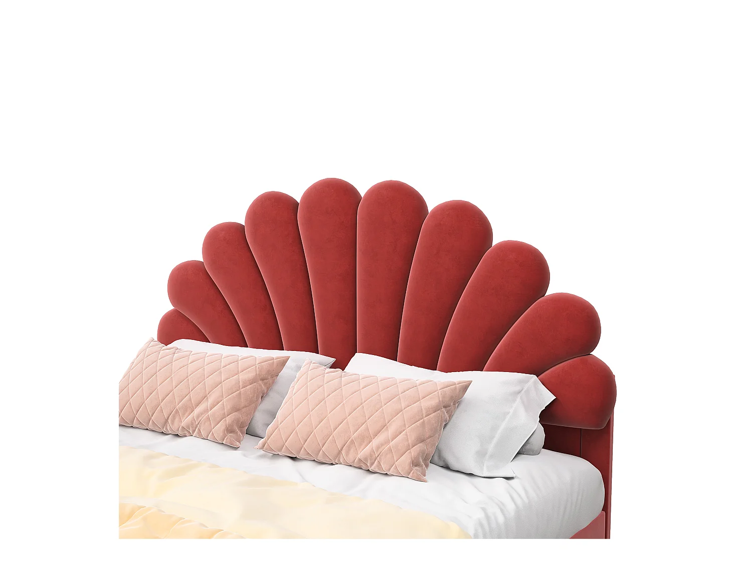 Cama doble tapizada en terciopelo - 140x200cm - cabecero en forma de flor - con somier - Rojo