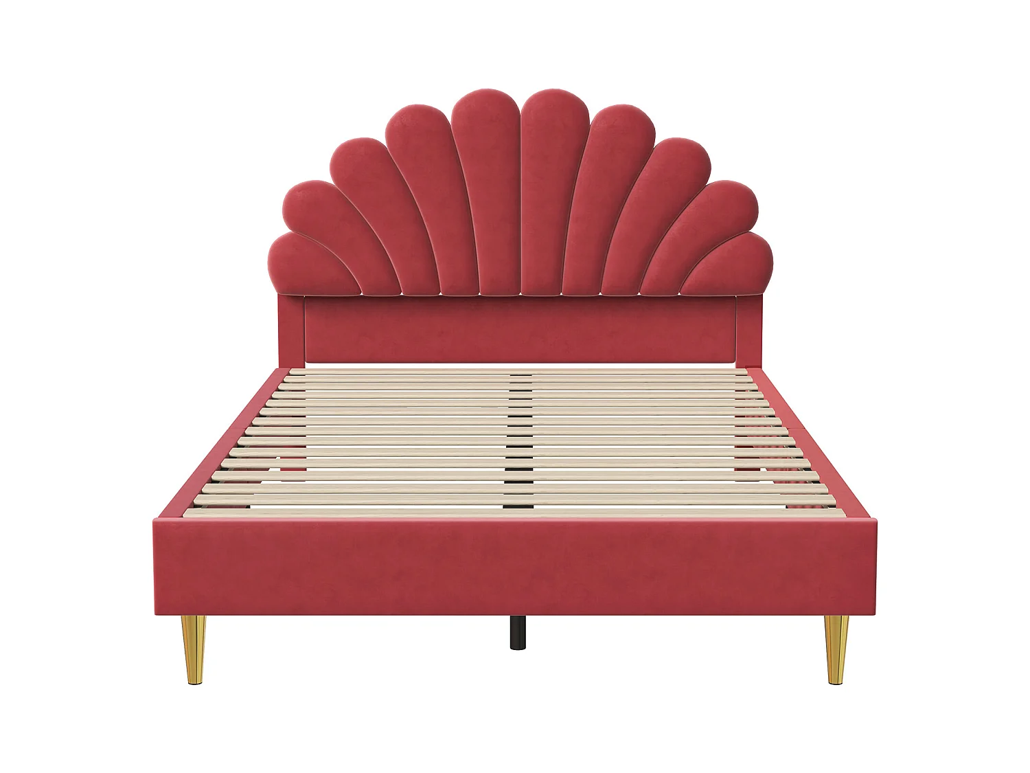 Cama doble tapizada en terciopelo - 140x200cm - cabecero en forma de flor - con somier - Rojo