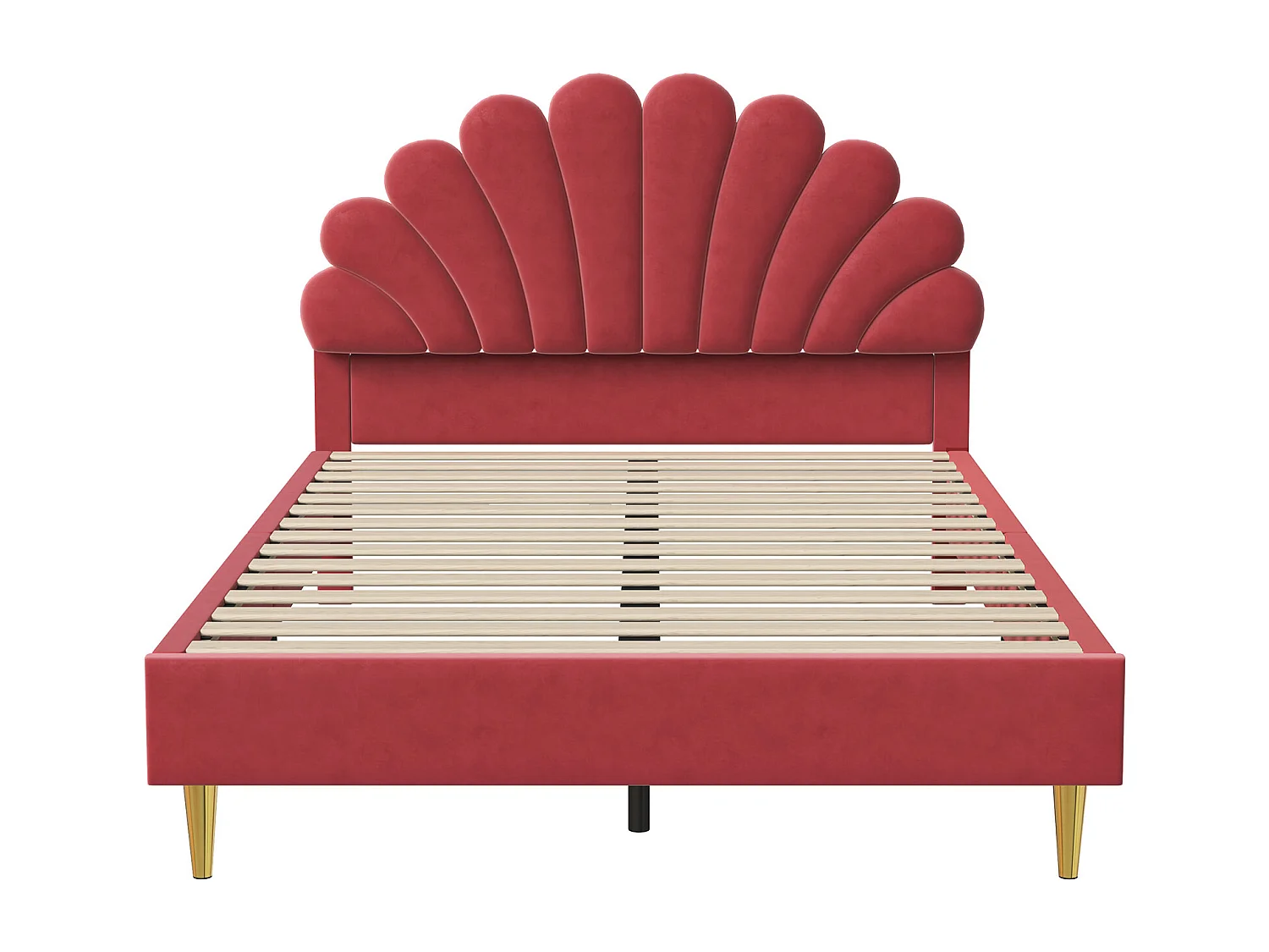 Cama doble tapizada en terciopelo - 140x200cm - cabecero en forma de flor - con somier - Rojo