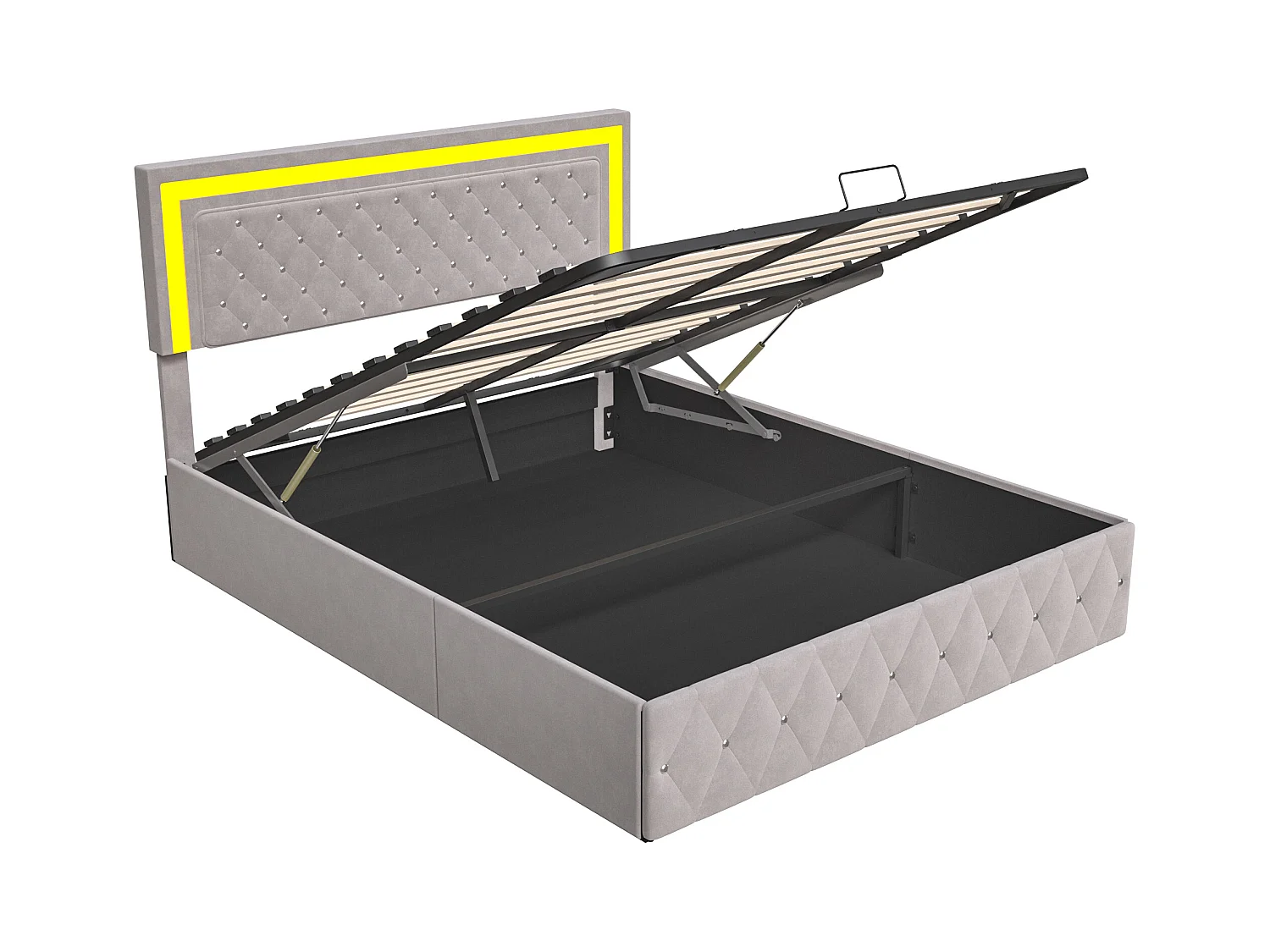 Cama 160 x 200 cm con LED y almacenaje - cabecero ajustable - Terciopelo - Beige