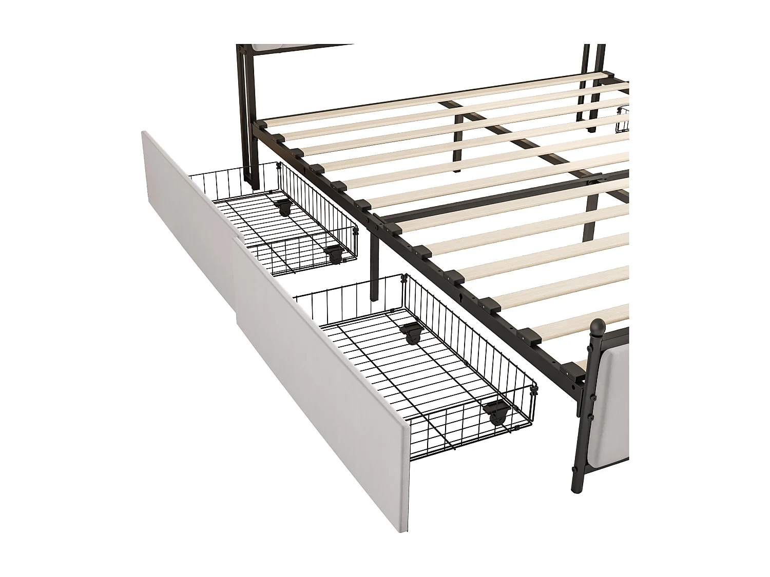 Gepolstertes Erwachsenenbett mit LED und 2 USB-Ladeanschlüssen – 4 Schubladen + Lattenrost – Samtstoff – 180 x 200 cm – Beige