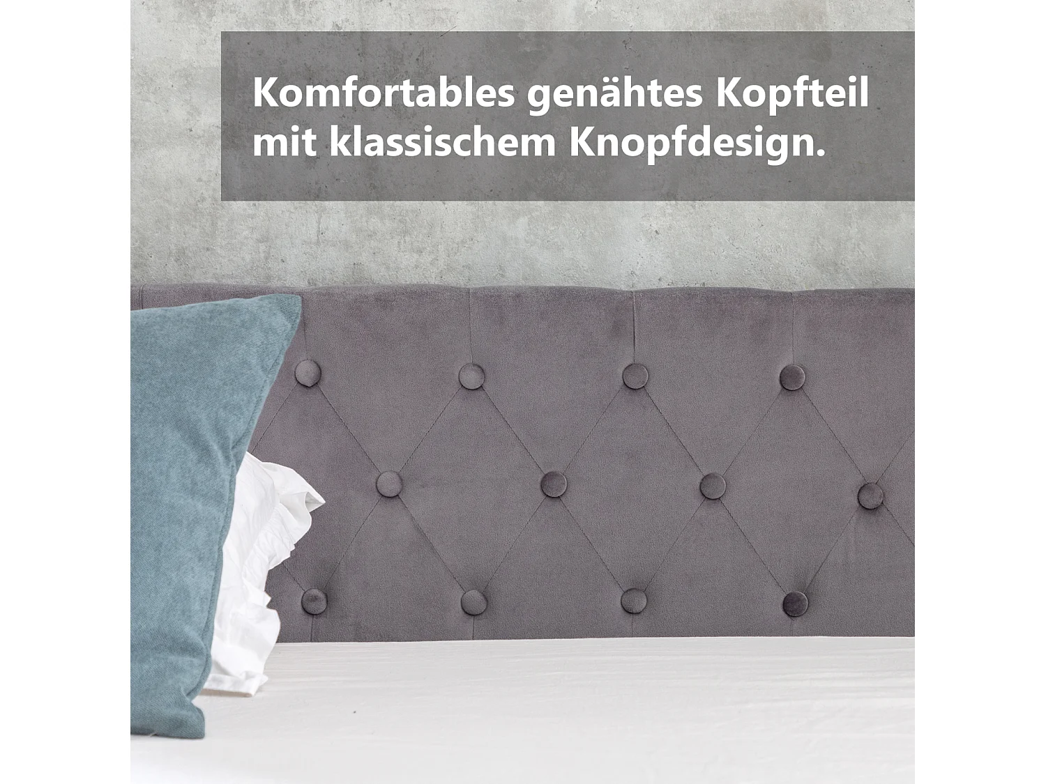 Cama tapizada 180 x 200 cm - Somier metálico - Espacio de almacenamiento hidráulico - Terciopelo - Gris