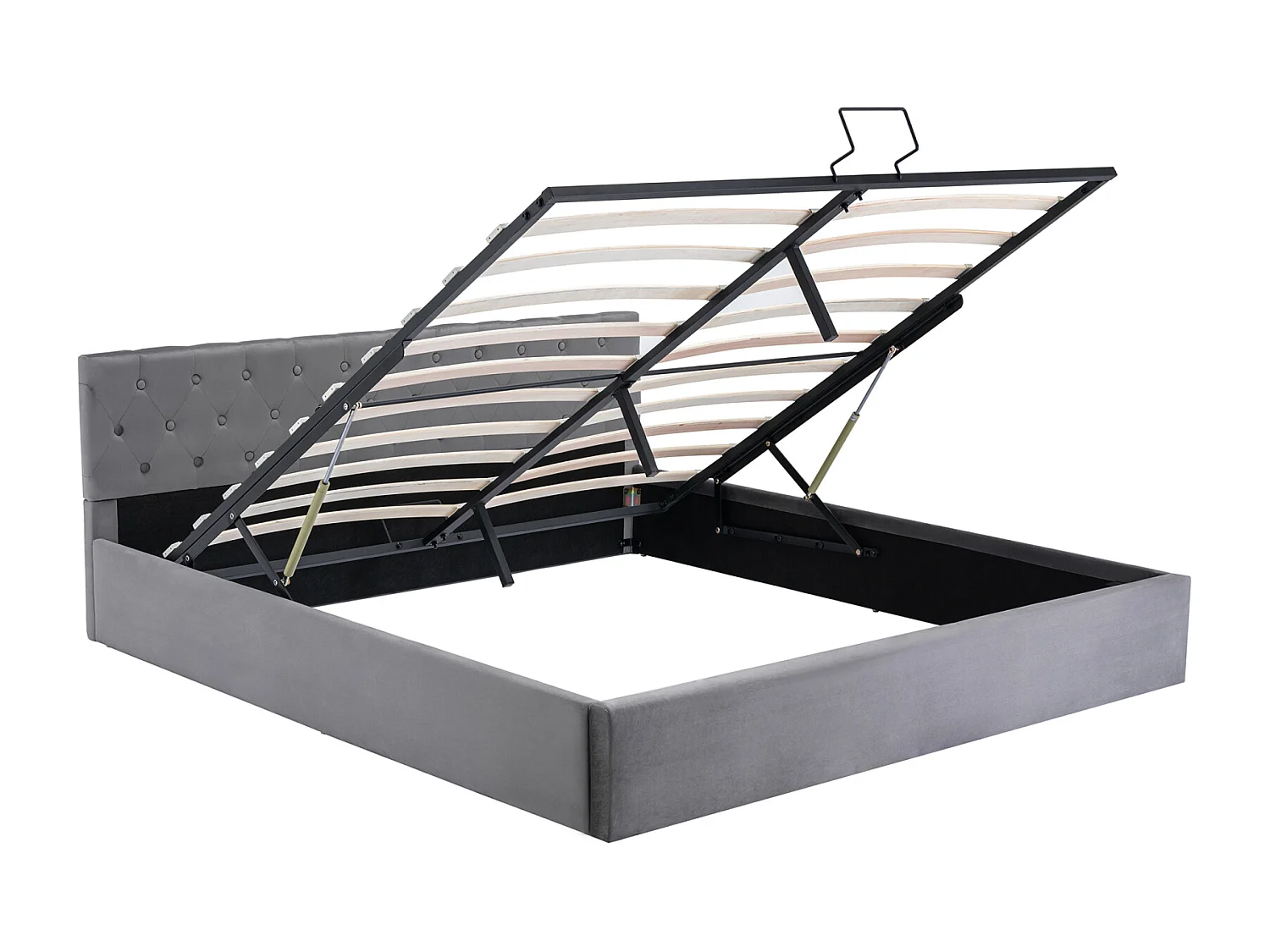 Cama tapizada 180 x 200 cm - Somier metálico - Espacio de almacenamiento hidráulico - Terciopelo - Gris