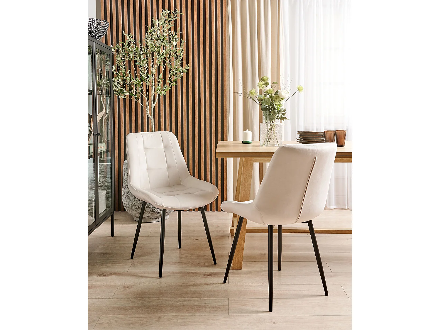 Lot de 2 chaises de salle à manger MELROSE Velours Blanc cassé