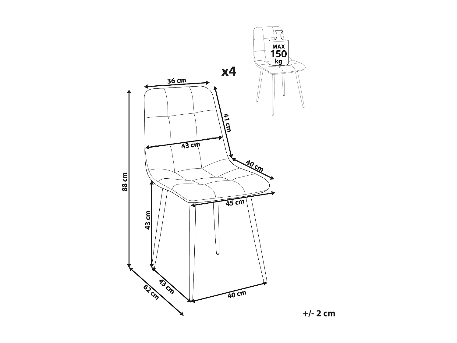 Set van 4 eetkamerstoelen POWELL Fluweel Gebroken wit