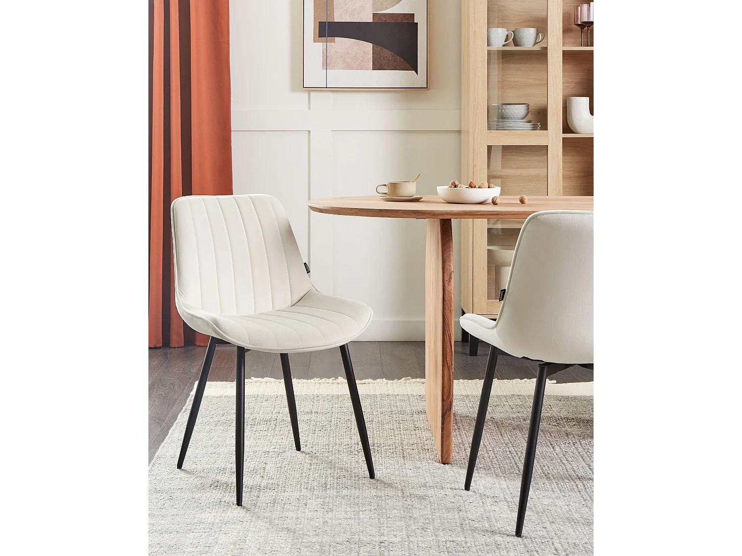 Esszimmerstuhl 2er Set Samt hellbeige gesteppt schwarze Metallbeine Dubrovnik