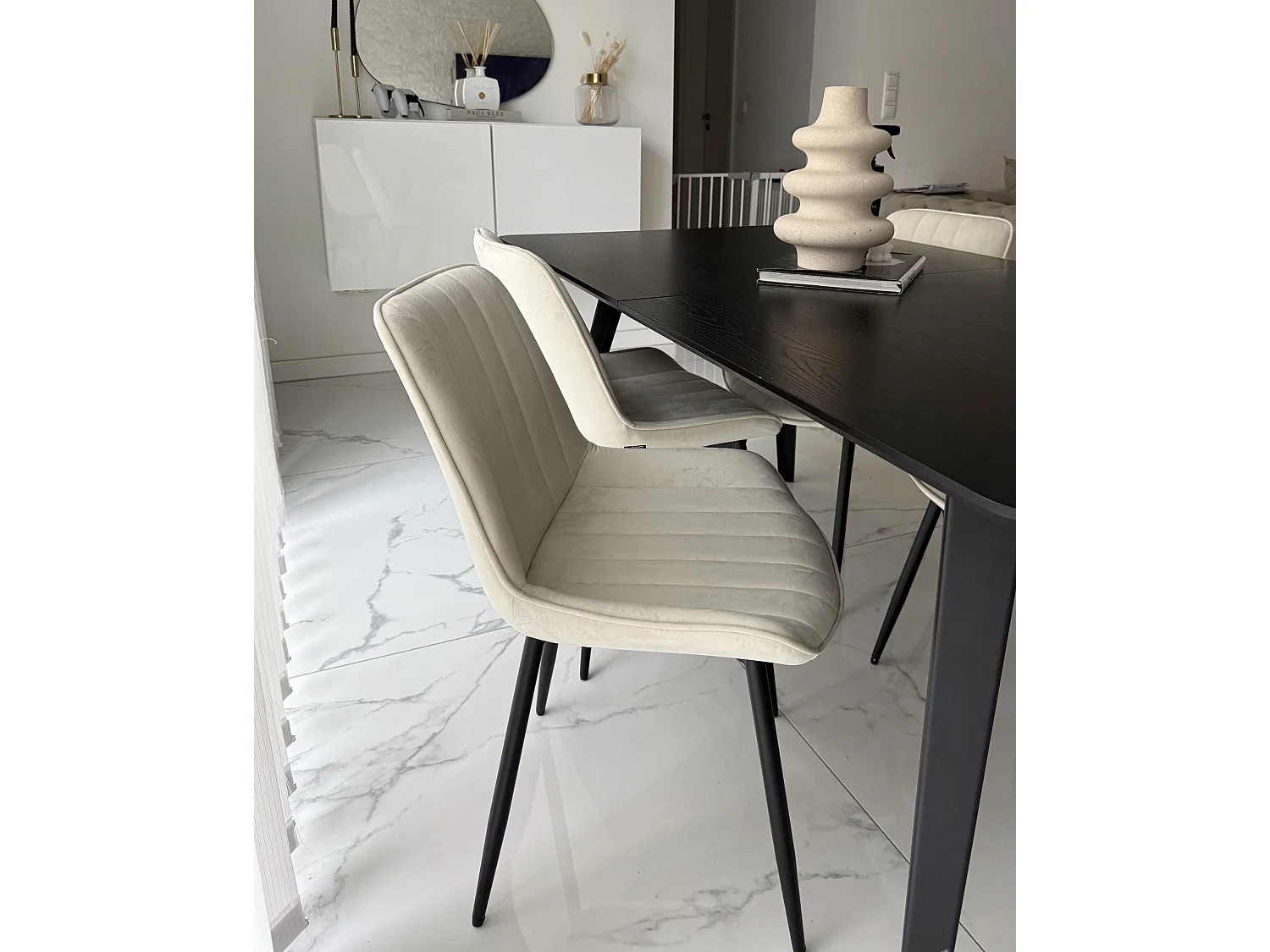 Esszimmerstuhl 2er Set DUBROVNIK Samtstoff Hellbeige