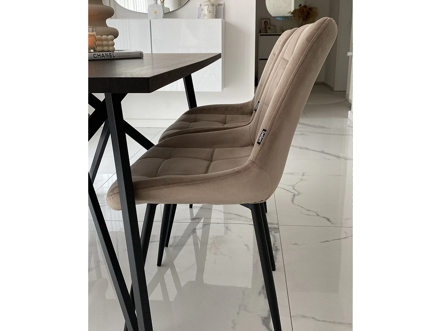 Esszimmerstuhl 2er Set MELROSE Samtstoff Taupe