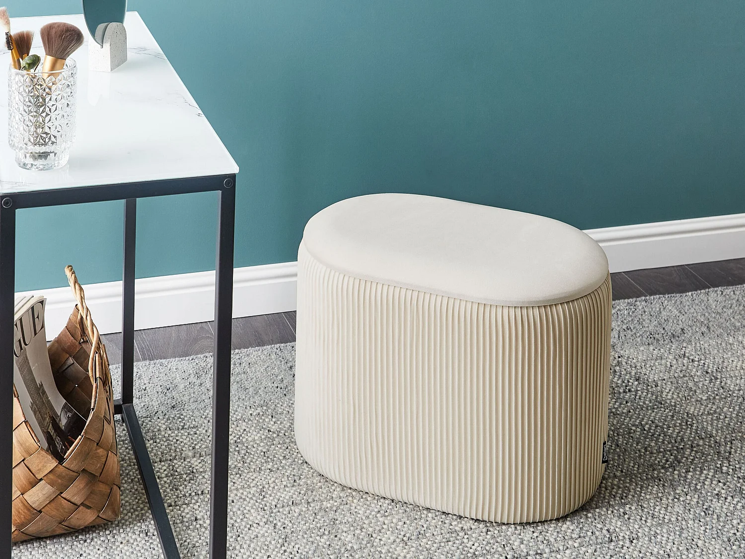 Pouf de rangement RICHLAND Velours Beige clair