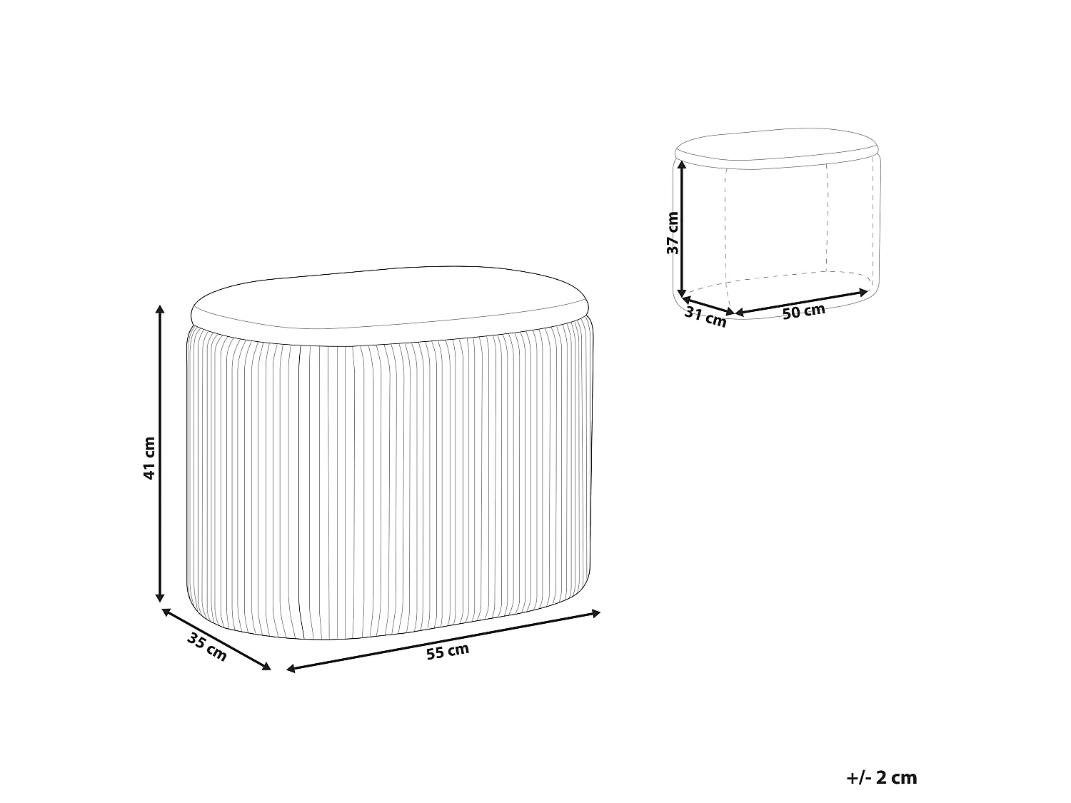 Pouf mit Stauraum Samtstoff Hellbeige oval 55x35 cm plissiert Modern Richland