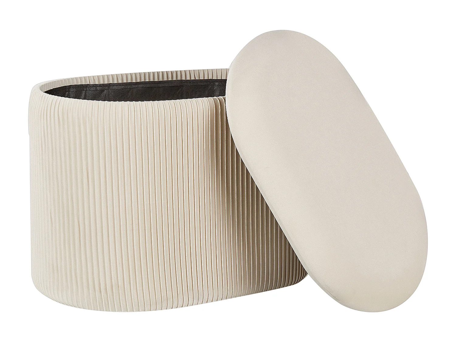 Pouf mit Stauraum Samtstoff Hellbeige oval 55x35 cm plissiert Modern Richland