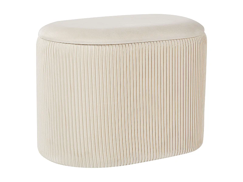 Pouf mit Stauraum Samtstoff Hellbeige oval 55x35 cm plissiert Modern Richland