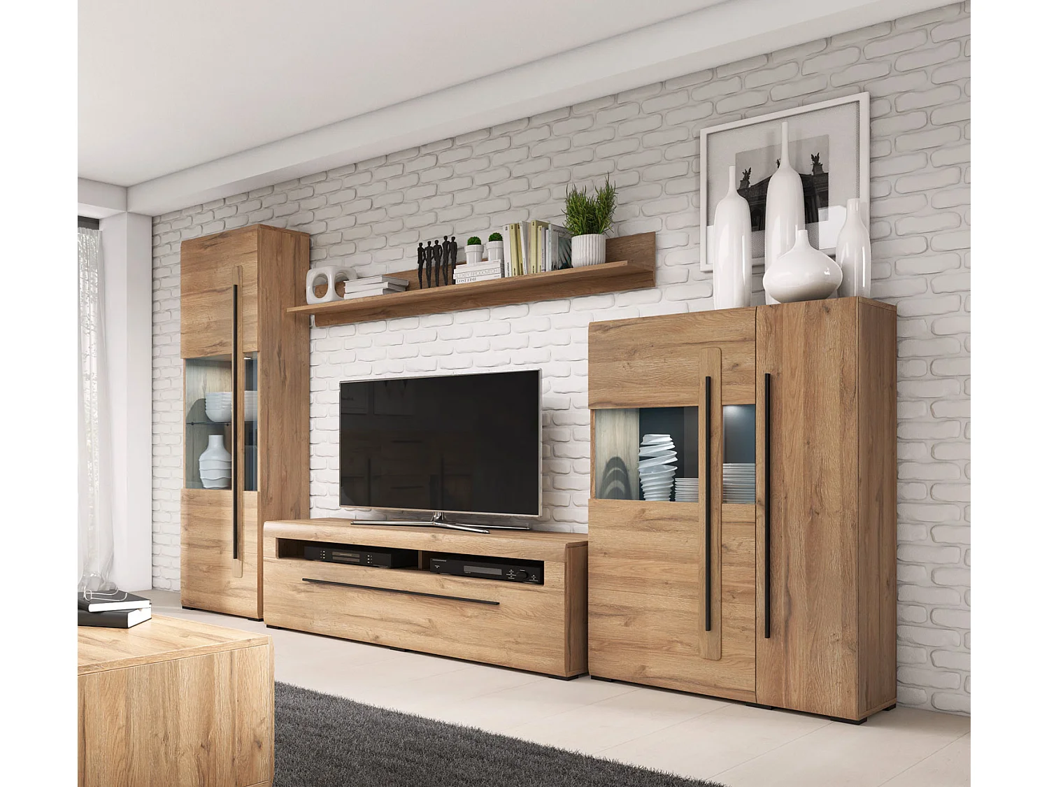 WOHNWAND Tulsa  Eiche Grandson 290 cm / 39 - 50 cm / 204 cm