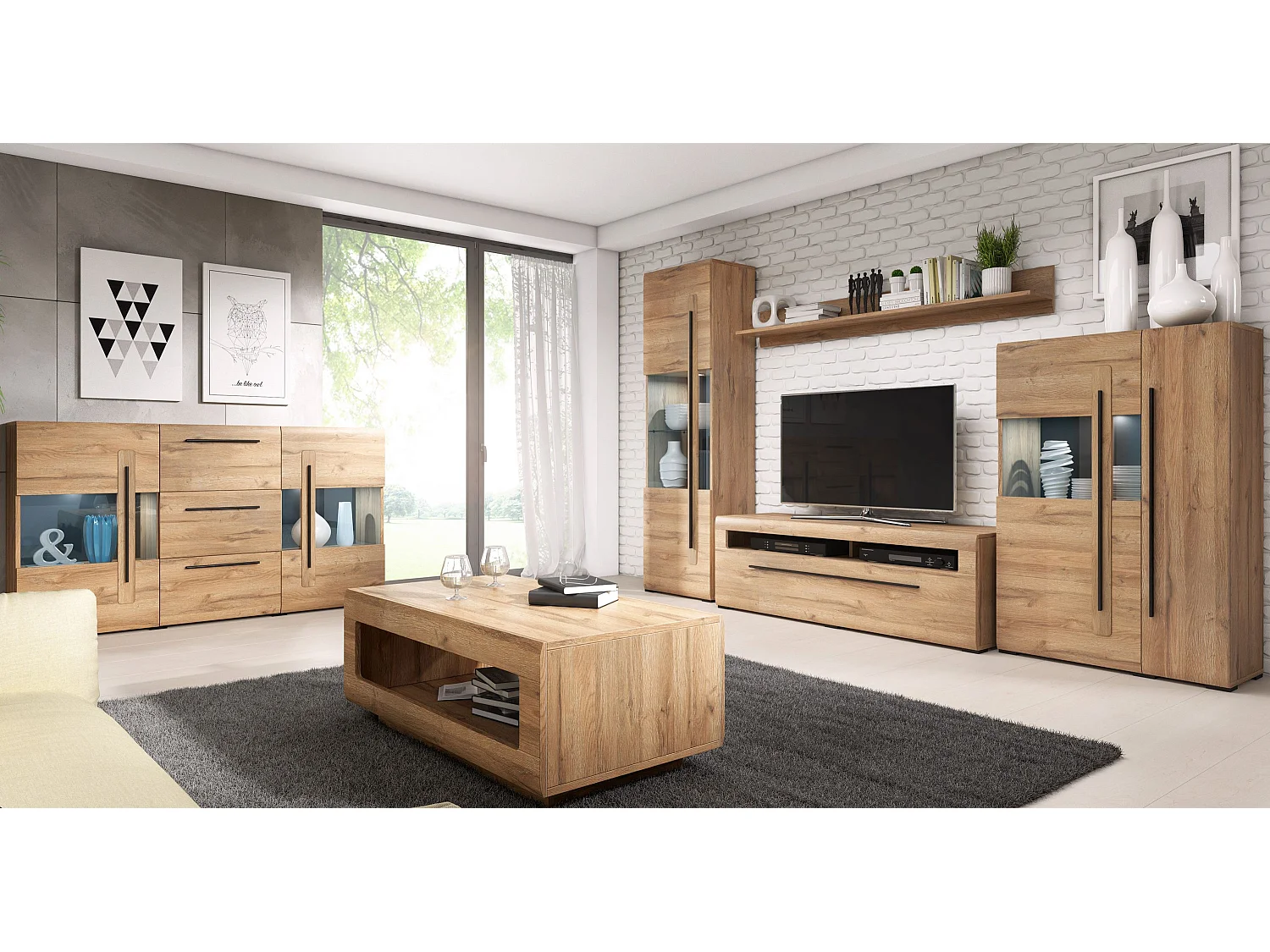 WOHNWAND Tulsa  Eiche Grandson 290 cm / 39 - 50 cm / 204 cm