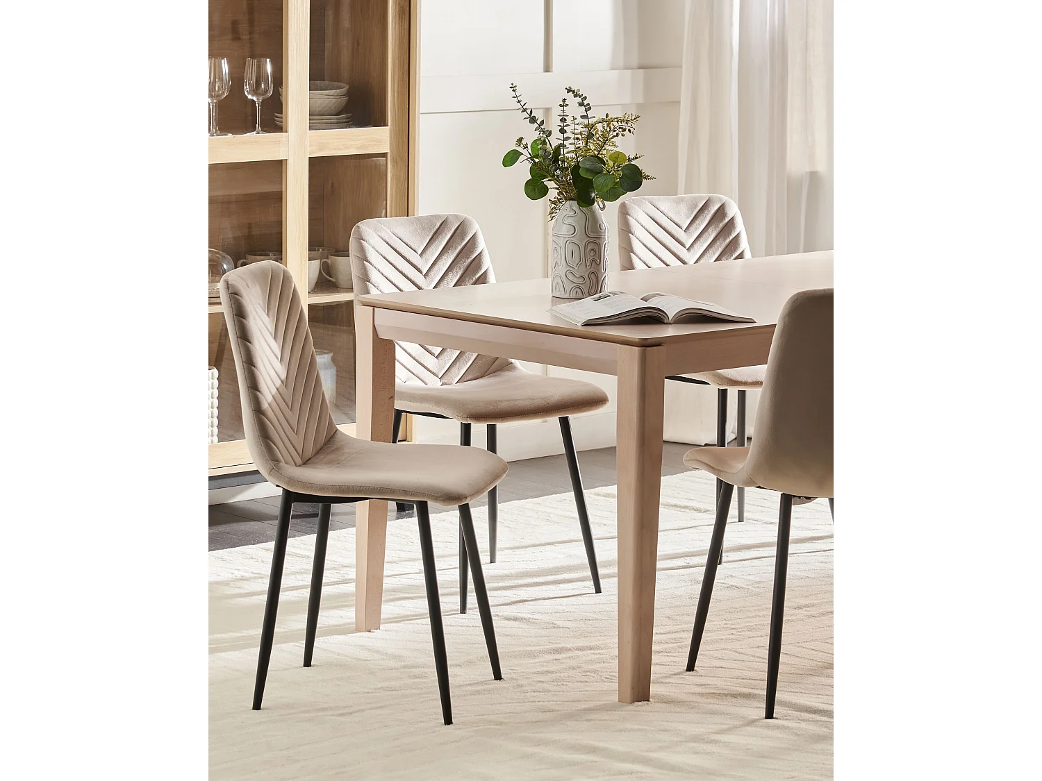 Lot de 4 chaises de salle à manger HAVRE Velours Beige