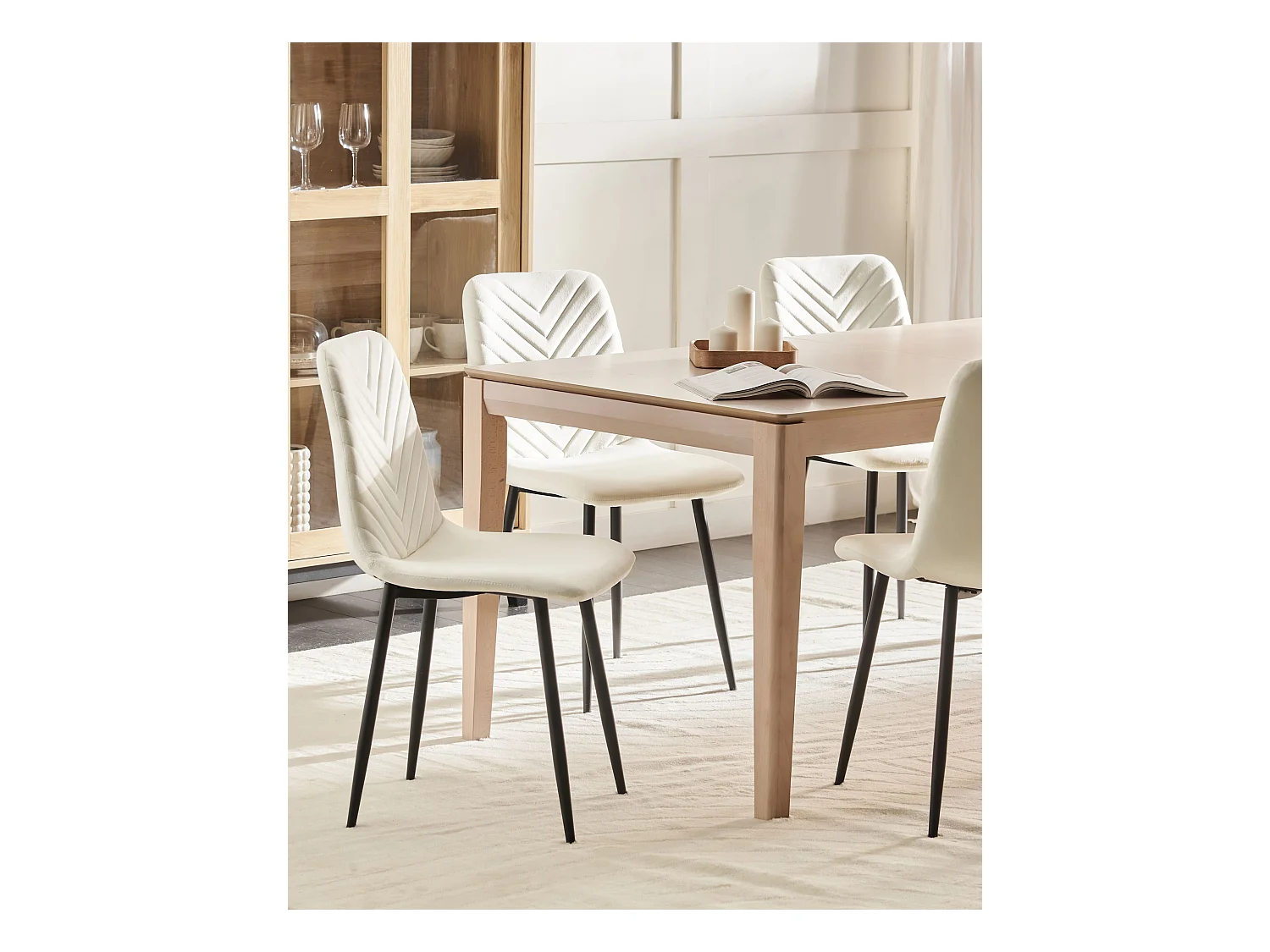 Lot de 4 chaises de salle à manger HAVRE Velours Blanc cassé
