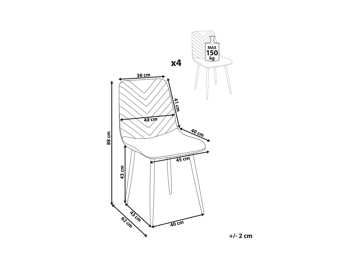 Lot de 4 chaises de salle à manger HAVRE Velours Blanc cassé