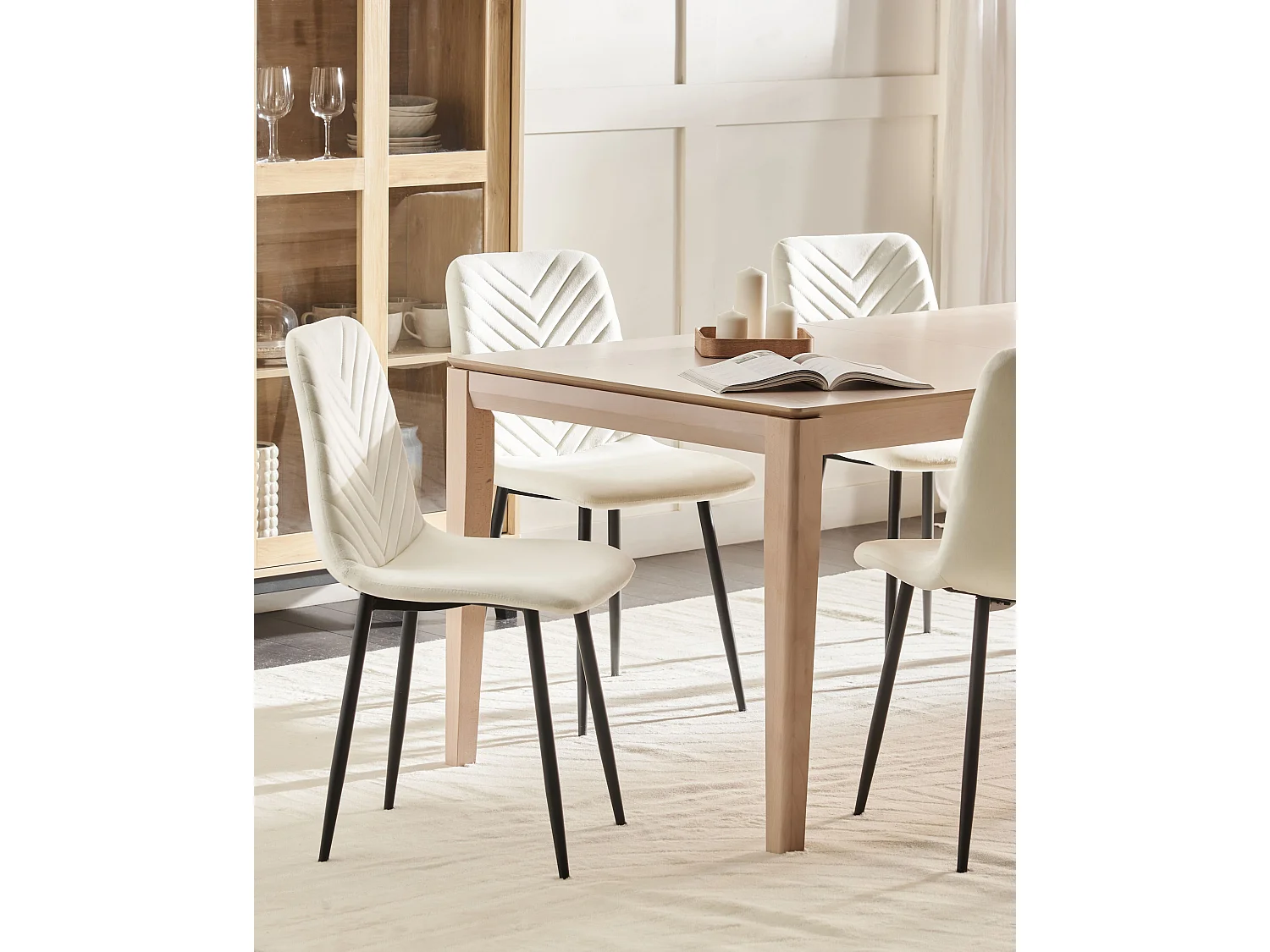 Lot de 4 chaises de salle à manger HAVRE Velours Blanc cassé