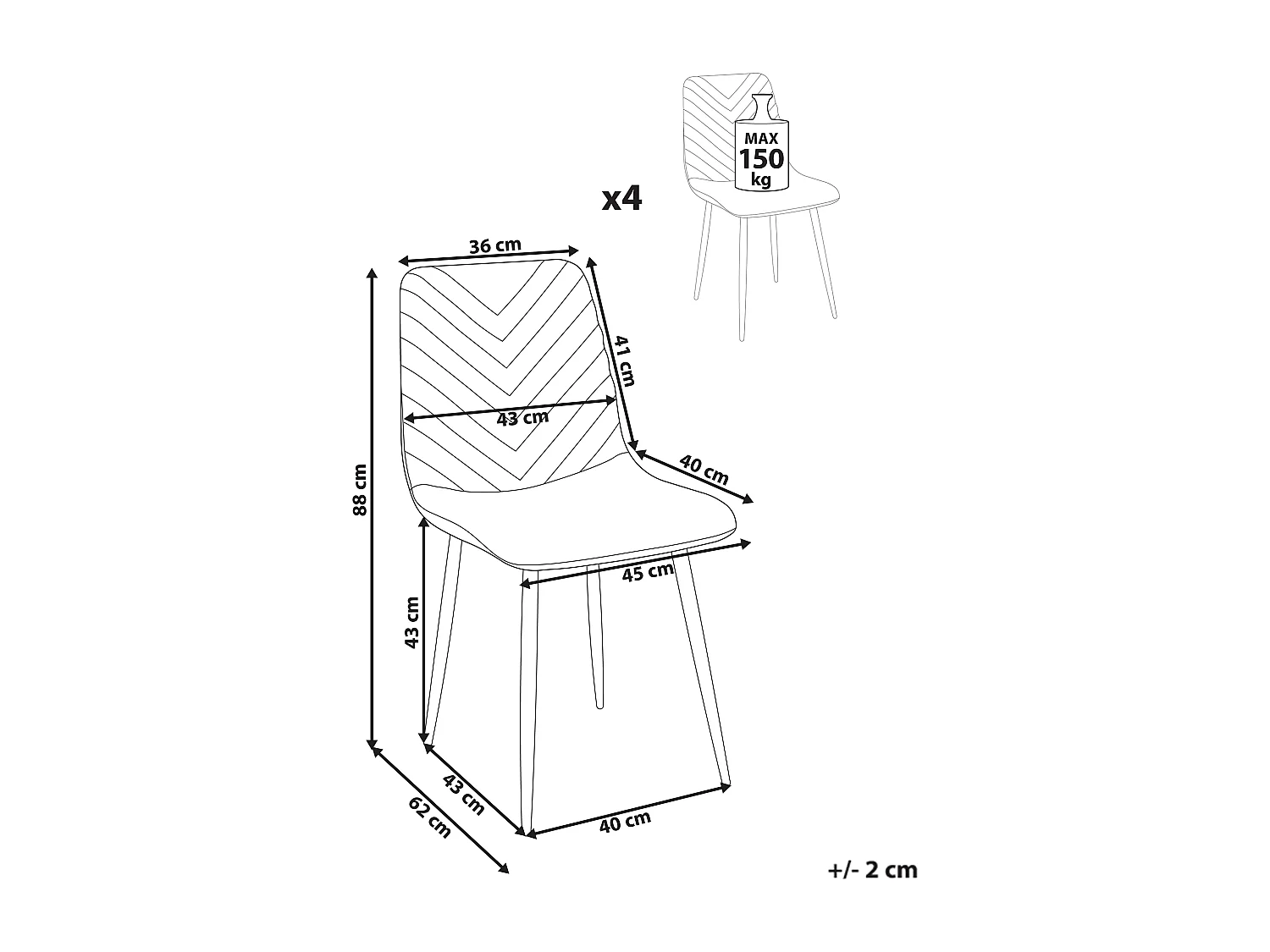 Lot de 4 chaises de salle à manger HAVRE Velours Blanc cassé