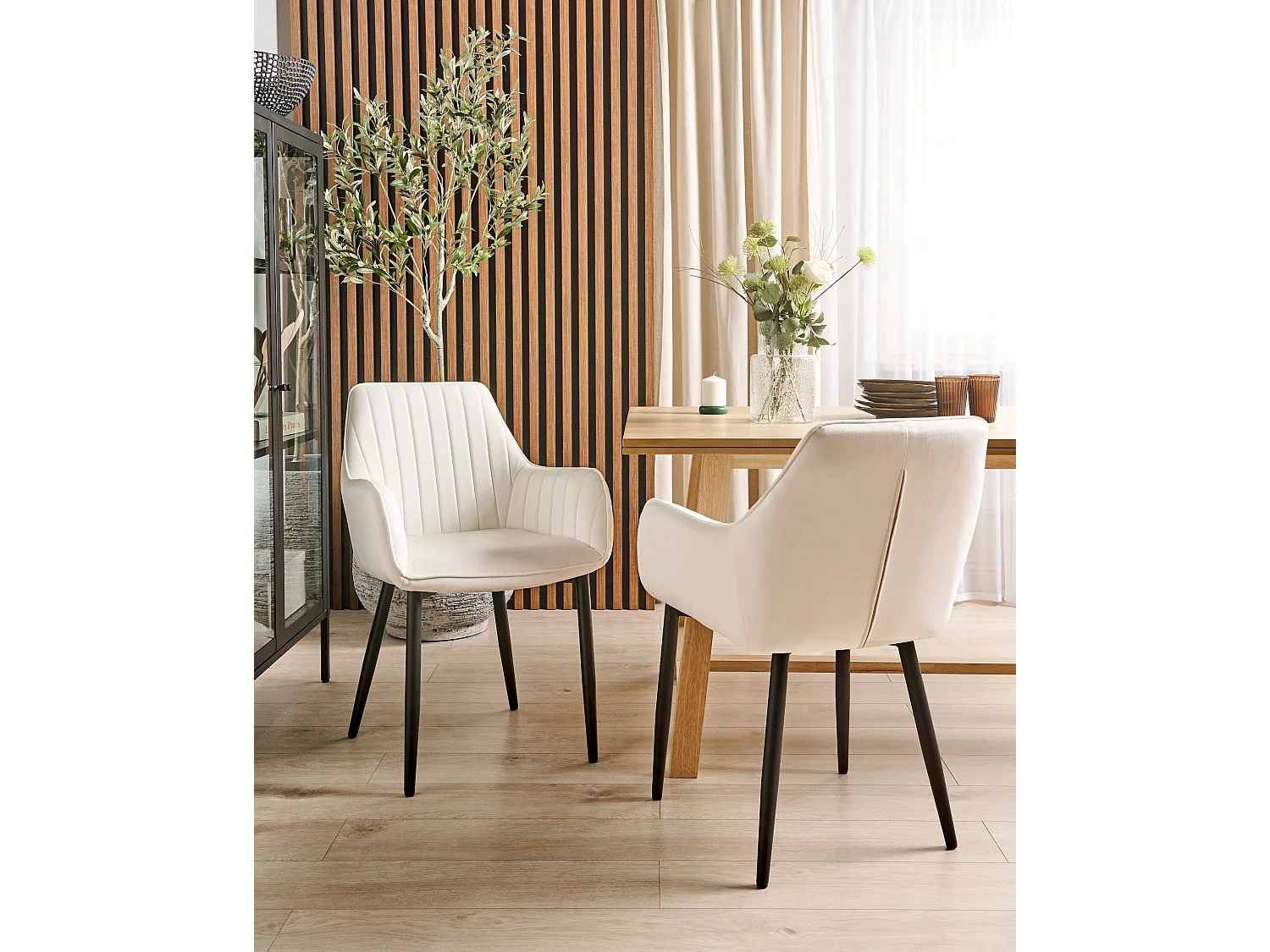 Lot de 2 chaises de salle à manger WELLSTON Velours Blanc cassé