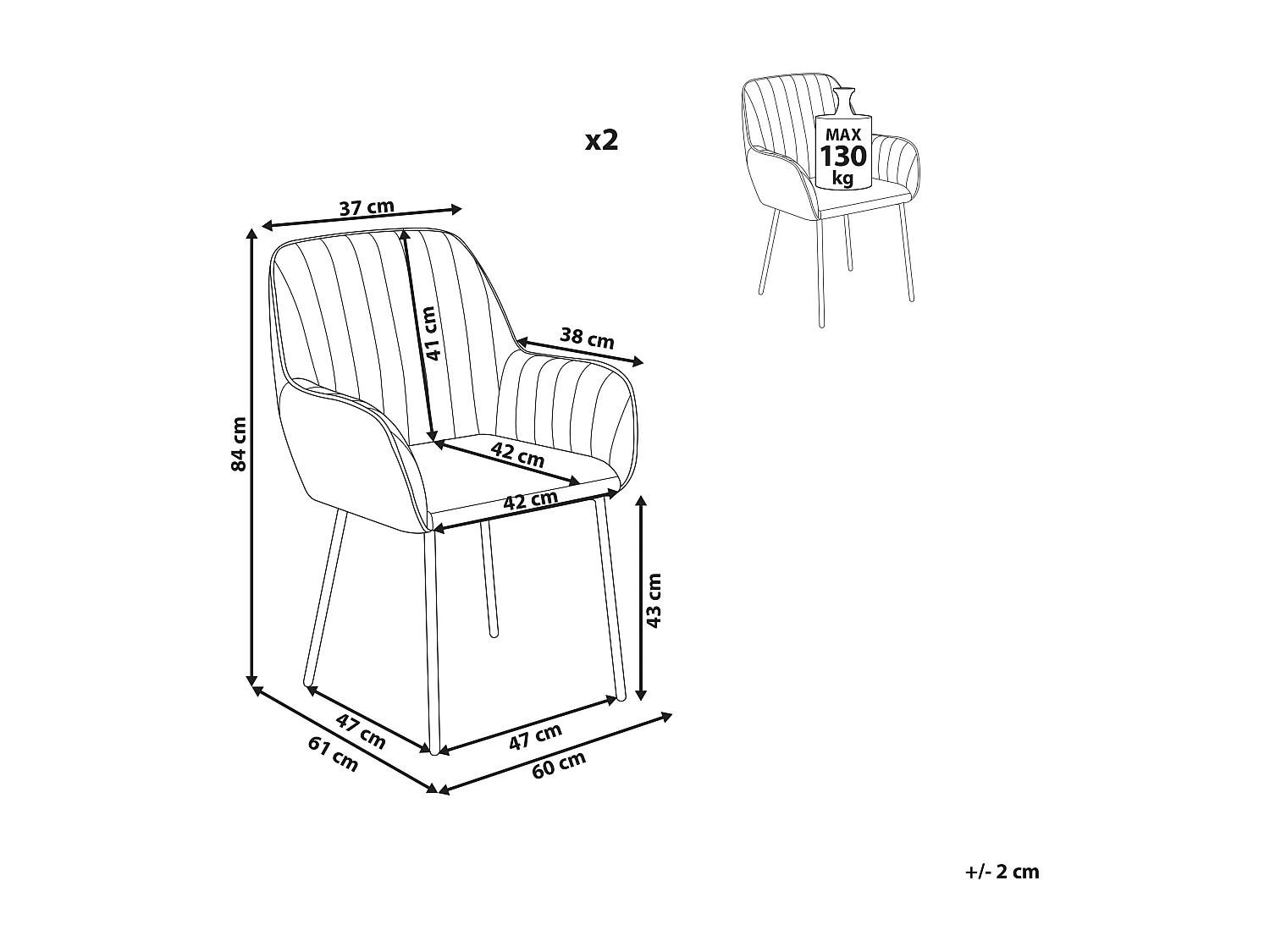 Lot de 2 chaises de salle à manger WELLSTON Velours Blanc cassé