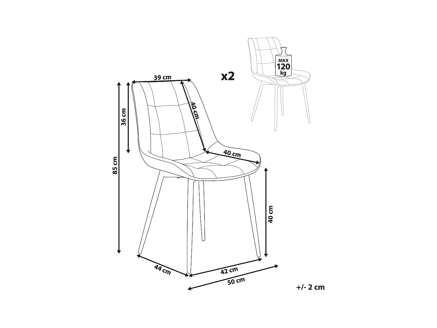 Zestaw 2 krzeseł do jadalni MELROSE Welur Oliwkowy